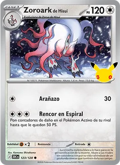 Carta Zoroark de Hisui de la expansión Celebración 30.º Aniversario, número 123/128