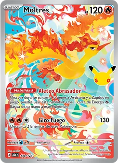 Carta Moltres de la expansión Celebración 30.º Aniversario, número 130/128