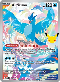 Carta Articuno de la expansión Celebración 30.º Aniversario, número 132/128