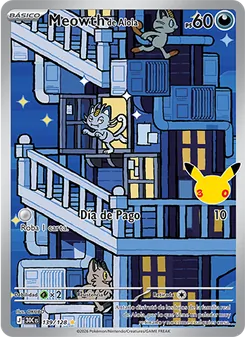 Carta Meowth de Alola de la expansión Celebración 30.º Aniversario, número 139/128