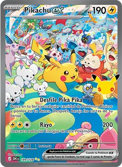 Carta Pikachu ex de la expansión Celebración 30.º Aniversario, número 149/128