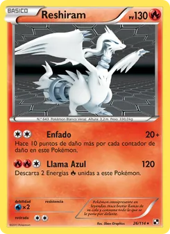Carta Reshiram de la expansión Negro y Blanco, número 26/114