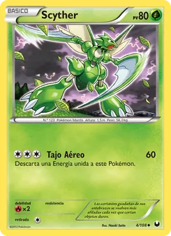Carta Scyther de la expansión Oscuros Exploradores, número 4/108