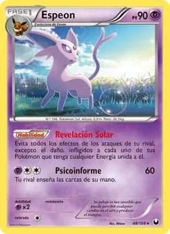 Carta Espeon de la expansión Oscuros Exploradores, número 48/108