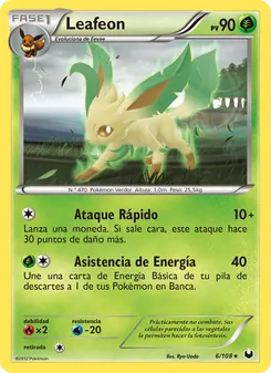 Carta Leafeon de la expansión Oscuros Exploradores, número 6/108