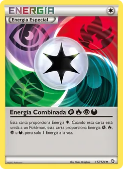 Carta Energía Combinada GrassFirePsychicDarkness de la expansión Dragones Majestuosos, número 117/124