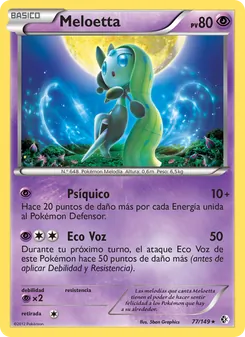 Carta Meloetta de la expansión Fronteras Cruzadas, número 77/149