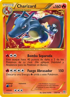 Carta Charizard de la expansión Tormenta Plasma, número 136/135