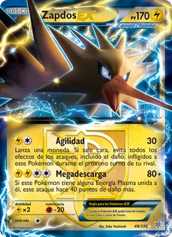 Carta Zapdos-EX de la expansión Tormenta Plasma, número 48/135