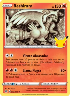 Carta Reshiram de la expansión Celebraciones, número 2/25