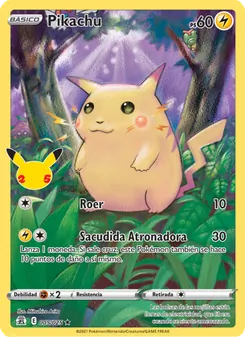 Carta Pikachu de la expansión Celebraciones, número 5/25
