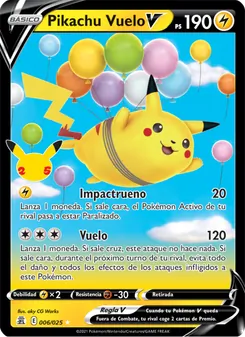 Carta Pikachu Vuelo V de la expansión Celebraciones, número 6/25