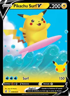 Carta Pikachu Surf V de la expansión Celebraciones, número 8/25