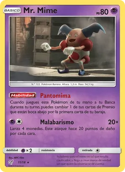 Carta Mr. Mime de la expansión Detective Pikachu, número 11/18