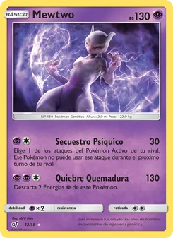 Carta Mewtwo de la expansión Detective Pikachu, número 12/18