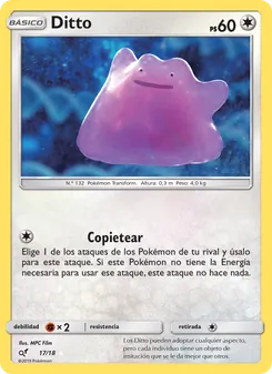 Carta Ditto de la expansión Detective Pikachu, número 17/18