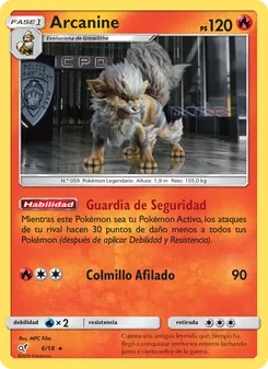 Carta Arcanine de la expansión Detective Pikachu, número 6/18
