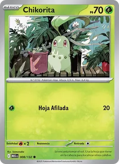 Carta Chikorita de la expansión Megaevolución, número 008/132