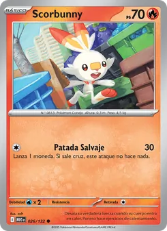 Carta Scorbunny de la expansión Megaevolución, número 026/132