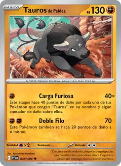 Carta Tauros de Paldea de la expansión Fuegos Fantasmales, número 048/94