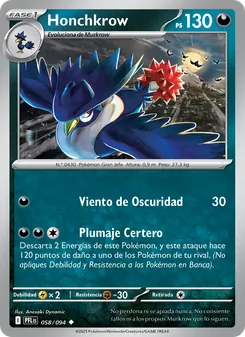 Carta Honchkrow de la expansión Fuegos Fantasmales, número 058/94