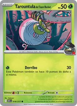 Carta Tarountula del Team Rocket de la expansión Héroes Ascendentes, número 018/217