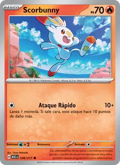 Carta Scorbunny de la expansión Héroes Ascendentes, número 036/217