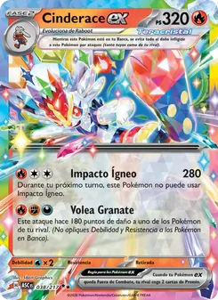 Carta Cinderace ex de la expansión Héroes Ascendentes, número 038/217