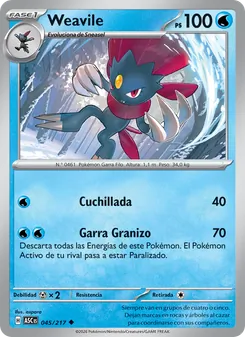 Carta Weavile de la expansión Héroes Ascendentes, número 045/217