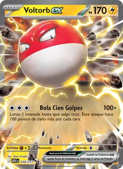 Carta Voltorb ex de la expansión Héroes Ascendentes, número 058/217