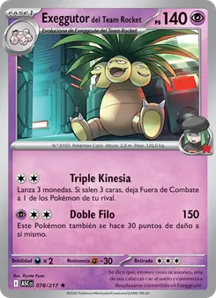 Carta Exeggutor del Team Rocket de la expansión Héroes Ascendentes, número 078/217