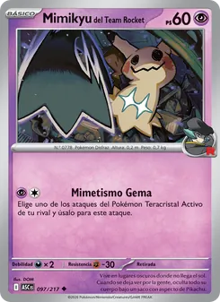 Carta Mimikyu del Team Rocket de la expansión Héroes Ascendentes, número 097/217