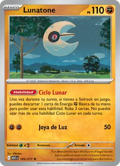 Carta Lunatone de la expansión Héroes Ascendentes, número 105/217