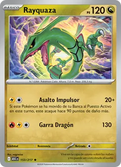 Carta Rayquaza de la expansión Héroes Ascendentes, número 153/217