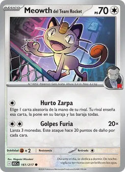 Carta Meowth del Team Rocket de la expansión Héroes Ascendentes, número 161/217