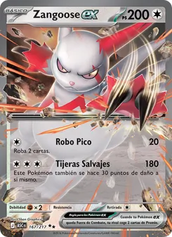 Carta Zangoose ex de la expansión Héroes Ascendentes, número 167/217