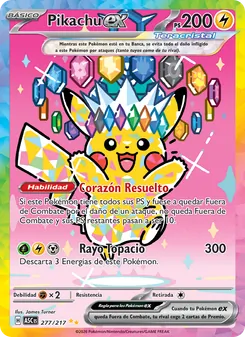 Carta Pikachu ex de la expansión Héroes Ascendentes, número 277/217