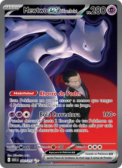 Carta Mewtwo ex del Team Rocket de la expansión Héroes Ascendentes, número 281/217