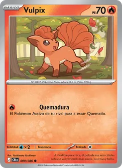 Carta Vulpix de la expansión Caos Creciente, número 008/86
