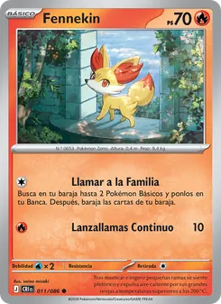 Carta Fennekin de la expansión Caos Creciente, número 011/86