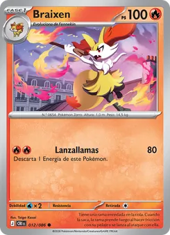 Carta Braixen de la expansión Caos Creciente, número 012/86