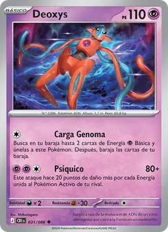 Carta Deoxys de la expansión Caos Creciente, número 031/86