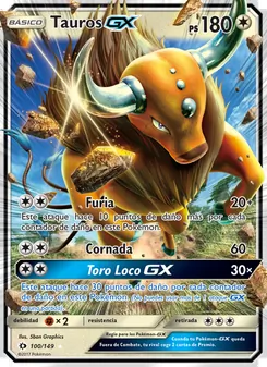 Carta Tauros GX de la expansión Sol y Luna, número 100/149