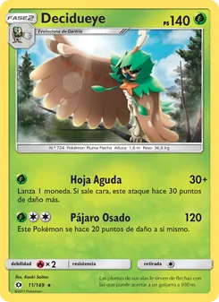 Carta Decidueye de la expansión Sol y Luna, número 11/149