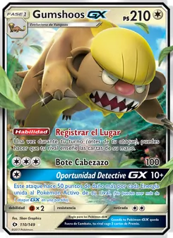 Carta Gumshoos GX de la expansión Sol y Luna, número 110/149