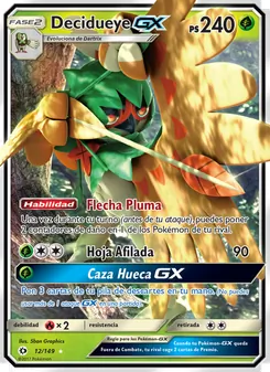 Carta Decidueye GX de la expansión Sol y Luna, número 12/149