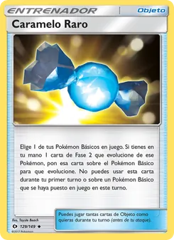 Carta Caramelo Raro de la expansión Sol y Luna, número 129/149