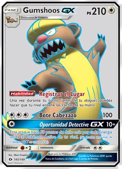 Carta Gumshoos GX de la expansión Sol y Luna, número 145/149