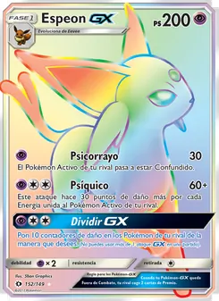 Carta Espeon GX de la expansión Sol y Luna, número 152/149