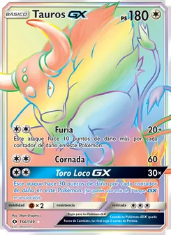 Carta Tauros GX de la expansión Sol y Luna, número 156/149